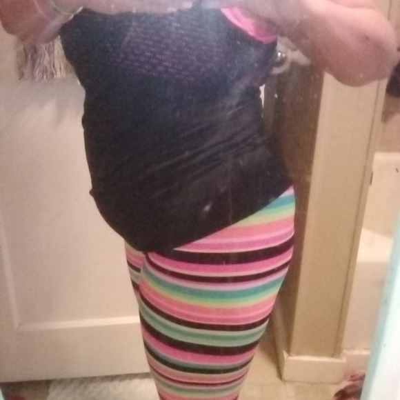 K-DEER rainbow neon striped leggings punk rock - Picture 12 of 16